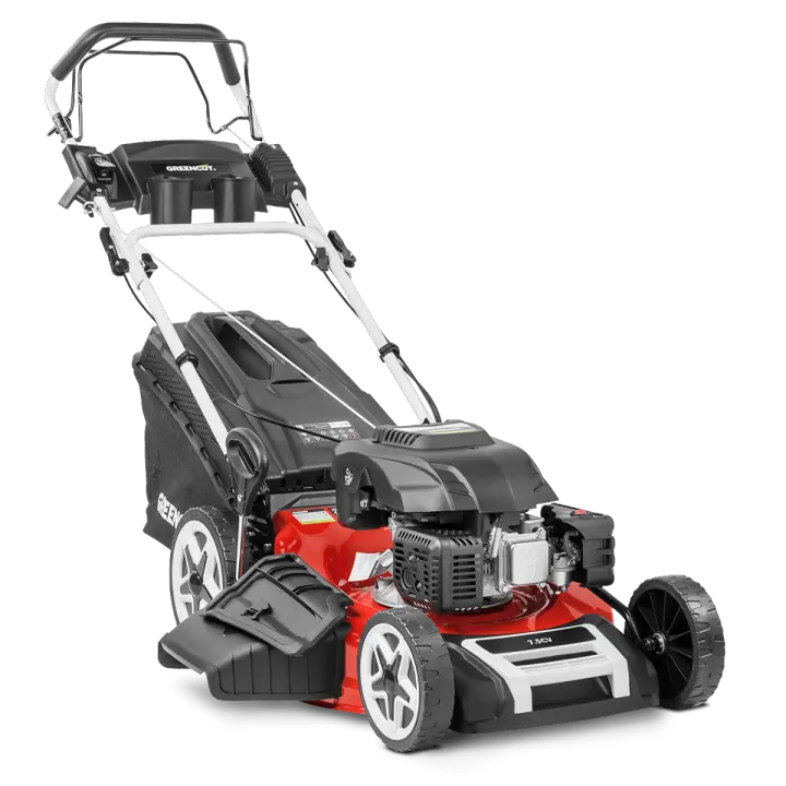GREENCUT GLM880X - Cortacésped de Gasolina 173cc 7.5cv, Motor 4 Tiempos OHV autopropulsado, Cuchilla Acero Doble Filo 530mm 21", Sistema Recogida 4 en 1 Mulching, Altura Regulable, Cesta 65L - 1
