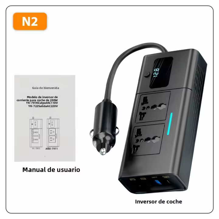 Inversor De Corriente Para Coche Deelife 220V 12 a 220 Voltaje Convertidor De Energía 200W Para Vehículos De 12V Protección Contra Sobrecarga Y Sobretensión - 1