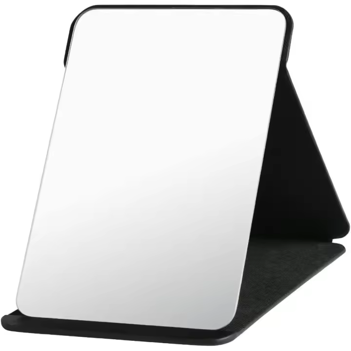 Espejo de sobremesa plegable con espejo de maquillaje de cuero PU, espejo de viaje portátil, espejo plegable con soporte portátil, espejo de tocador de escritorio. 25 x 17 cm. Negro - 1