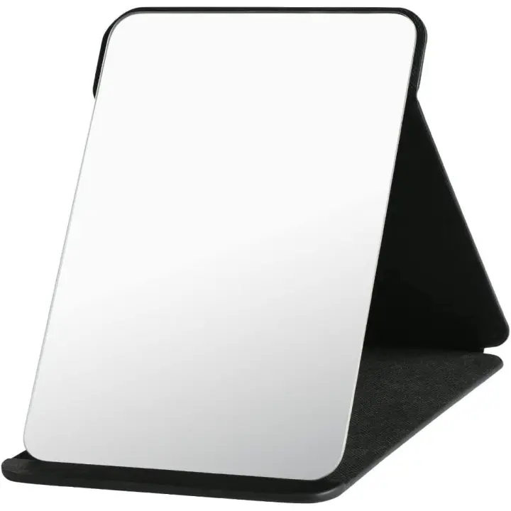 Espejo de sobremesa plegable con espejo de maquillaje de cuero PU, espejo de viaje portátil, espejo plegable con soporte portátil, espejo de tocador de escritorio. 25 x 17 cm. Negro - 1