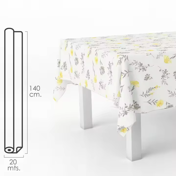 Mantel Hule Rectangular Flores Amarillas. Impermeable Antimanchas PVC 140 cm. x 20 metros. Rollo Recortable. Interior y Exterior - 1