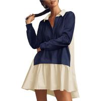 Vestido Mini De Estilo Perezoso Y Cómodo Con Botones Manga Larga Cuello En V Patchwork Casual Para Mujer Vestido Largo - details 3