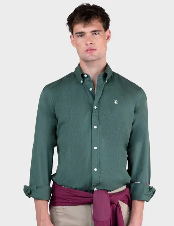El ganso Garment Dye camisa verde para hombre - 1