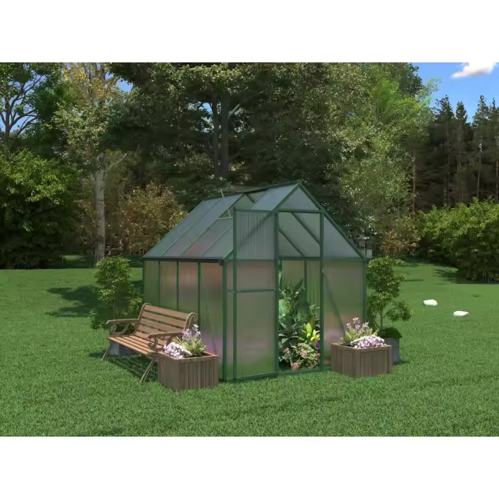 Vente-unique - Invernadero de jardín de policarbonato y aluminio - 4 m² - Verde - ASTELIA - 1