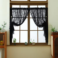 Cortina Corta De Encaje Negro Con Florales Blancos Decorativa Para Ventanas Pequeñas Y Puertas Protege La Privacidad Con Bolso De Percha - details 6