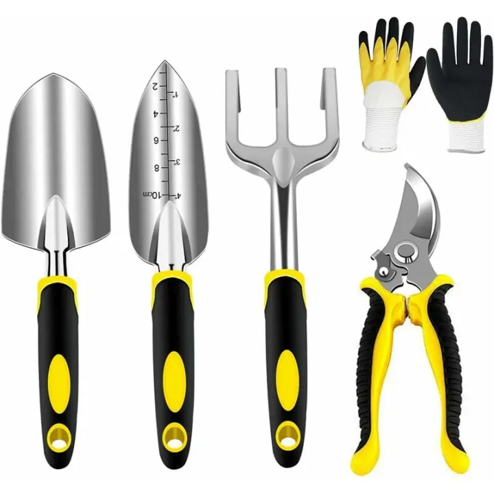 Herramientas de jardinería, herramientas de jardinería para adultos con podadora, pala, paleta, trasplantador, rastrillo de mano, guantes - Sunny - 1