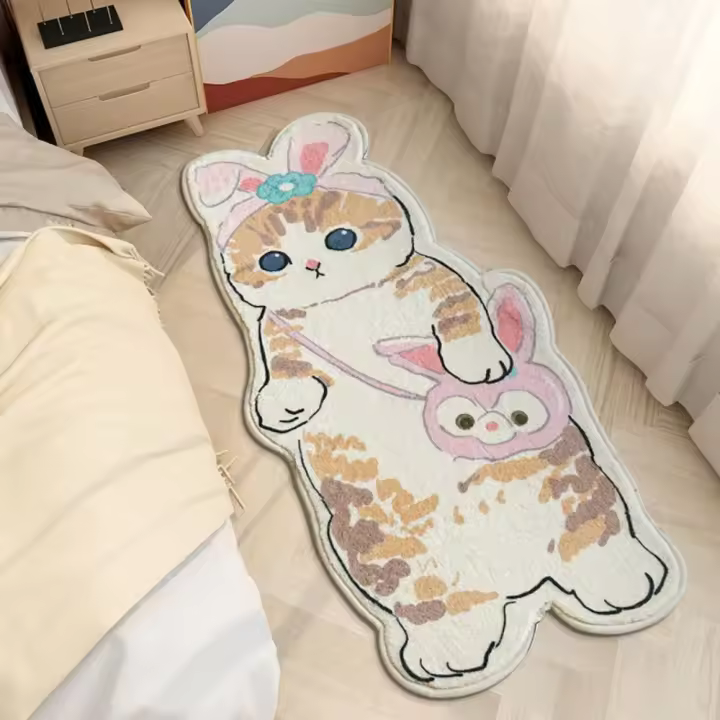  Alfombra De Mascota Imitación De Cashmere Para Sala De Estar Y Dormitorio Tapete De Suelo Lavable En Máquina Diseño De Dibujos Animados Gato Anti-deslizante Resistente Al Agua Y Al Desvanecimiento - 1