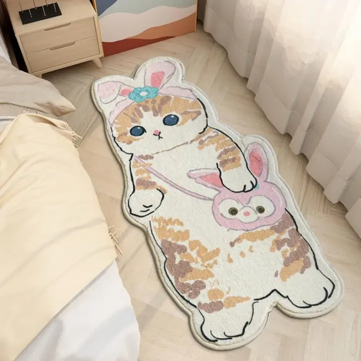  Alfombra De Mascota Imitación De Cashmere Para Sala De Estar Y Dormitorio Tapete De Suelo Lavable En Máquina Diseño De Dibujos Animados Gato Anti-deslizante Resistente Al Agua Y Al Desvanecimiento - 1