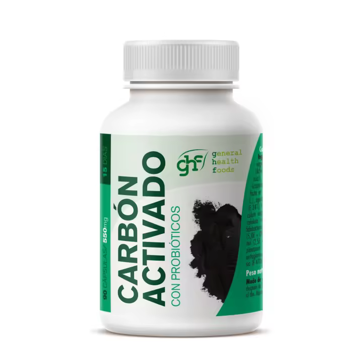 Carbón activado con probiótico 90 cápsulas de 550mg  GHF - 1