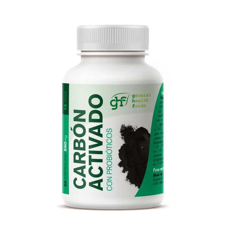 Carbón activado con probiótico 90 cápsulas de 550mg  GHF - 1