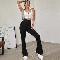 Pantalones De Yoga De Cintura Alta Ribbed Para Mujer Leggings De Fitness Y Ejercicio Con Pierna Flare Material De Poliéster - details 3