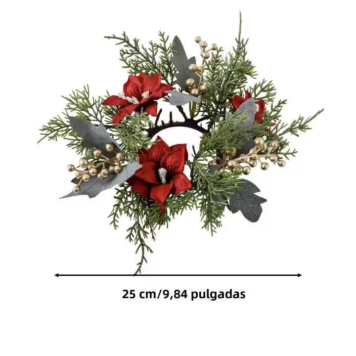 Corona De Navidad Con Vela Artificial De 25cm Decoración Floral Verde Para Mesa Centro De Pascua Y Hogar Material Plástico - 1