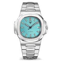 Reloj Automático Tandorio Design Para Hombres Con Dial Texturizado Azul Gris 40mm Movimiento NH35 Impermeable 10BAR Correa De Acero Inoxidable 316L - details 9