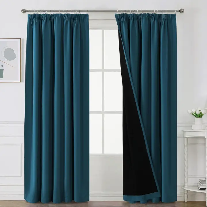 BellaHills 100% Blackout Curtains for Bedroom Thermal Insulated Curtains & Drapes Blackout Curtains Pencil Pleat Curtains for Living Room with Black Liner 2 Panels, 66 x 72 Inch, Natural Sand - 1