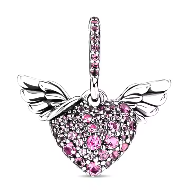 Pandora Charm de Colgante en Plata de Ley Pavé Alas de ángel Corazón 398505C02，Incluye Caja Original - 1