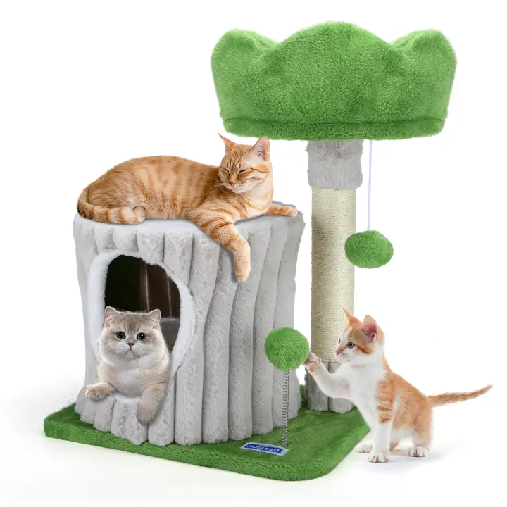 Nobleza - Árbol Rascador para Gatos de Tocón, Torre para Gatos Árbol para Gatos Estable de Varios Niveles con Cueva Dos Bolas, Tree Stump para 1-3 Gatos Medianos, 40x30x53 cm - 1