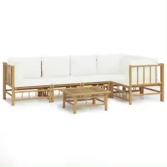 VIDAXL juego de sofás y mesa para jardín de 6 piezas fabricado en bambú con cojines de color blanco vida xl - 1