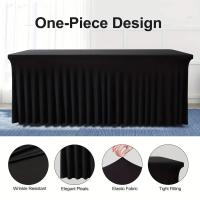 Mantel Rectangular De 6ft Con Falda De Poliéster Ajustable Negro Cubierta De Mesa De Spandex Para Mesa De 6 Pies - details 2