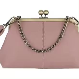 Bolso de cuero para mujer, con cierre de beso y marco de metal, bandolera de cuero, cadena de metal, bolso de noche para fiesta. - 1