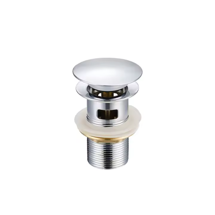 Desagüe de Fregadero Pop-up sin Rebosadero en Latón Cromado G 1-1/4, Equipado con Sistema de Apertura y Cierre Fácil con Pulsador. - 1