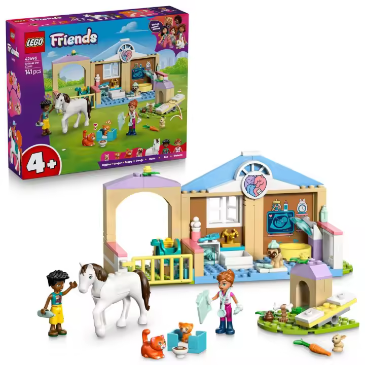 [PREVENTA] LEGO® 42696 Friends Clínica Veterinaria de Animales Set de Construcción con 2 Minipersonajes y Figuras de Perro, Conejito, Caballo y 2 Gatos con Parque de Juegos para Mascotas - 1