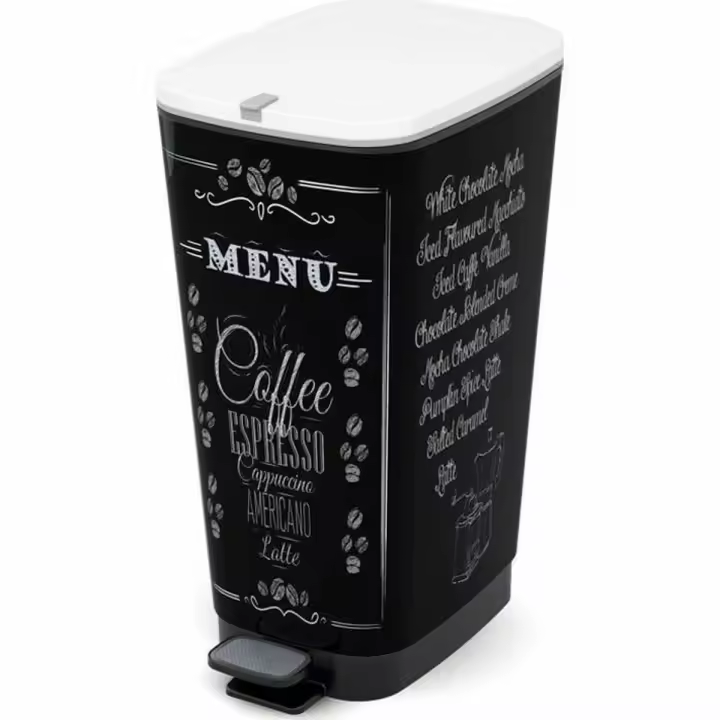 Cubo de Basura con Pedal KIS CHIC Coffee Motif Negro 50 L - 1