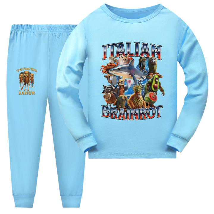 Tung Tung Tung Sahur Conjunto De Pijamas Para Niños Y Niñas Con Diseño De Meme Italiano Divertido Ropa De Dormir De Algodón Estilo De Vacaciones Talla Para Edad 7-13 Años