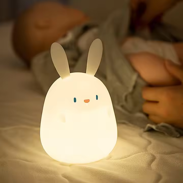 Luz de noche para niños, Linda lámpara de conejito de silicona para bebés y niños - 1