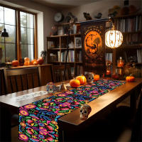 1pc Corredor De Mesa Estilo Mexicano Festivo Diseño Vibrante De Día De Muertos Poliéster Decoración Colorida Para Hogar Y Fiestas - details 1