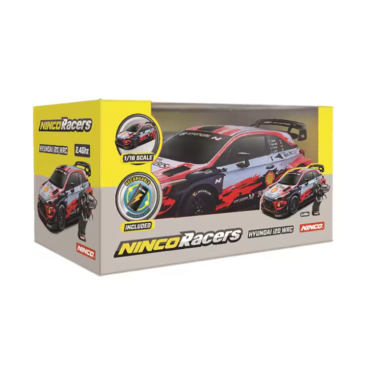 Coche radio control Hyundai I20 WRC escala 1:16, emisora 2,4 Ghz, con bateria y cargador 25x12,5x11 cm (Ninco NH93168) - 1