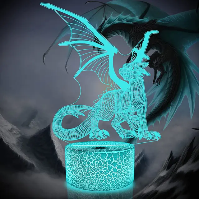 Lámpara De Noche 3D Dragón Cambia De Color 16 Colores Batería Recargable Decoración Para Habitación De Niños Regalo De Navidad Para Niños Y Niñas - 1