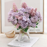 Bouquet De Flores Artificiales En Blanco Peonia Rosa Seda Para Boda Decoración De Hogar Jardín Navidad Otoño Flores Falsas Económicas - details 0