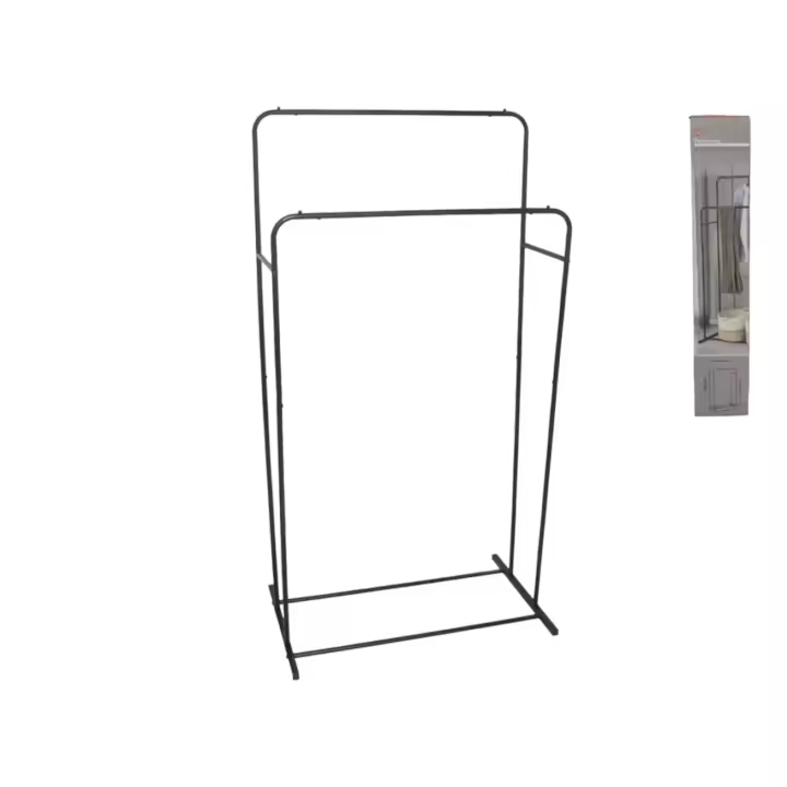 Gerimport Perchero Doble Móvil Negro de Metal - 80x50x150 cm - 1
