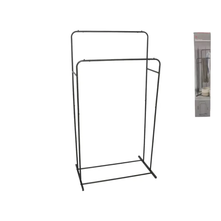 Gerimport Perchero Doble Móvil Negro de Metal - 80x50x150 cm - 1