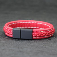 Pulsera De Cuero Trenzado Para Hombre Estilo Hiphop Rock Regalo De Cumpleaños Accesorio Para Novio Pulsera Roja Suerte - details 6