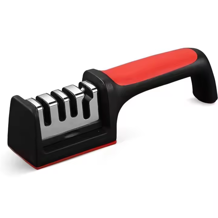 Afilador de Cuchillos y Tijeras Profesional 3 Etapas - Base Antideslizante - Rojo y Negro - 1