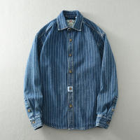 Camisa De Mezclilla Clásica Retro Para Hombre Con Mangas Largas Lavada De Talle Suelto Azul Tendencia plus Size Camisa Casual - details 3