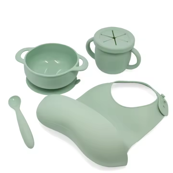Vajilla silicona organica Shom para bebes Moody green - 1