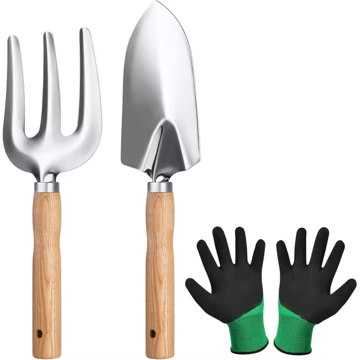 Herramientas de jardín,3Pcs Herramienta pequeña de jardín, Herramientas para Jardín Acero Inoxidable,con Pala con Mango de Madera Herramientas de jardín para niños y Adultos. - 1