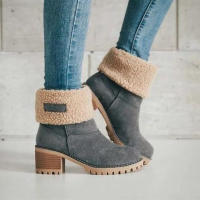Botas De Mujer De Terciopelo Cómodo Y Caliente Con Tacón Cuadrado Y Punta Redonda Color Sólido Moda Invierno Botines De Tacón Bajo - details 10