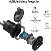 Enchufe De Carga USB 12V 48W Impermeable Con Puerto Tipo C Y QC3.0 Para Coche Barco Marina Camión DaierTek Con Voltímetro LED Azul - details 0