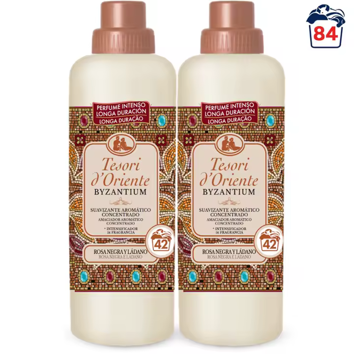 Tesori d'Oriente, Perfumador y Suavizante de Ropa Líquido Aromático Concentrado Byzantium, Aroma Intenso de Rosa Negra y Ládano, Microcápsulas para Fragancia Duradera, Facilita el Planchado, 760ml - 42 Lavados por Botella - 1