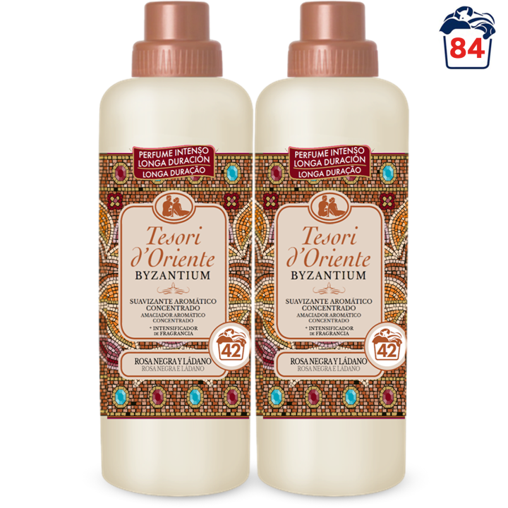 Tesori d'Oriente, Perfumador y Suavizante de Ropa Líquido Aromático Concentrado Byzantium, Aroma Intenso de Rosa Negra y Ládano, Microcápsulas para Fragancia Duradera, Facilita el Planchado, 760ml - 42 Lavados por Botella