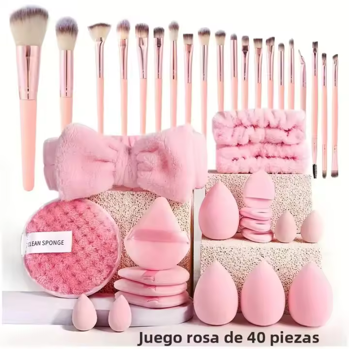 Set Completo De Pinceles De Maquillaje Rosa 20/40 Con Beauty Blender Set Grande Incluye Pinceles Suaves Regalo De Cumpleaños Y Navidad - 1