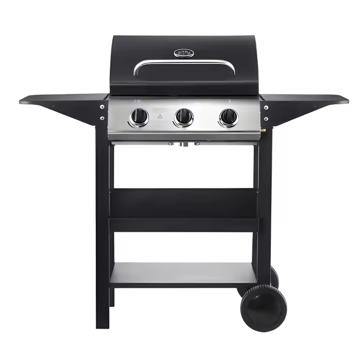 Muvip barbacoa gas 3 fuegos - 1209x586x1076mm - rejillas esmaltadas, bandejas laterales, termometro en tapa - color negro - 1