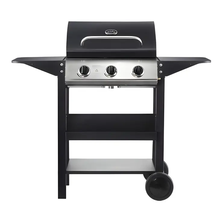 Muvip barbacoa gas 3 fuegos - 1209x586x1076mm - rejillas esmaltadas, bandejas laterales, termometro en tapa - color negro - 1