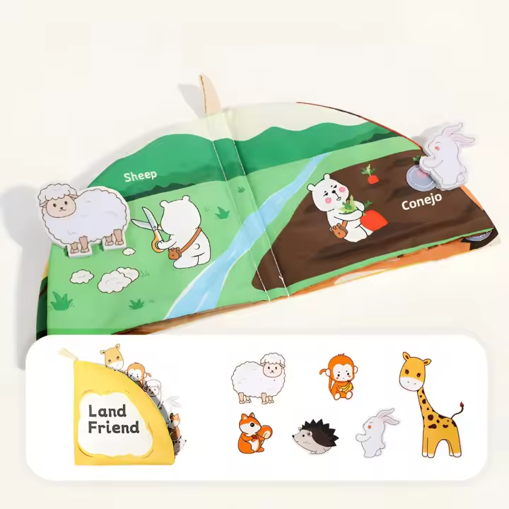 Libro De Tela Para Niños Juguete Educativo De Rociado Y Aprendizaje Temprano Imagen De Alineación Arte De Tela Reutilizable - 1