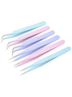 Juego De 2 Piezas De Acrílico Rosa Para Arte De Uñas Y Extensión De Pestañas Pinzas De Acero Inoxidable Rectas Y Curvas Para Dibujar Y Recoger - details 0