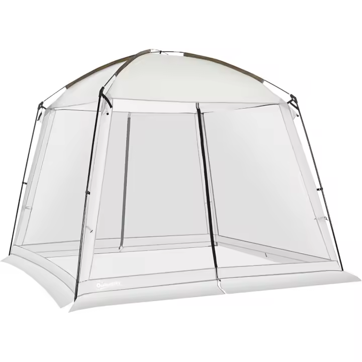Carpa de Jardín 3x3 m Cenador para 6-8 Personas con 4 Mosquiteras y 2 Puertas Protección UV50+ y Bolsa de Transporte Carpa para Camping Terraza Patio Exterior Blanco - 1