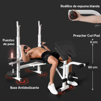 HOMCOM Banco de Musculación Multifuncional Inclinable, Banco de Pesas, Press Banca con Soporte para Barra Ajustable, Extensión de Piernas, Curl de Predicador, Mariposa, Entrenamiento en Casa, Gimnasio - details 6